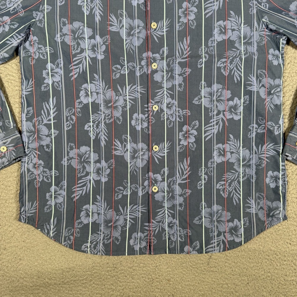 Tommy Bahama Shirt Mens Large Blue Floral‎ Striped Silk Blend Hawaiian Preppy - Picture 4 of 12